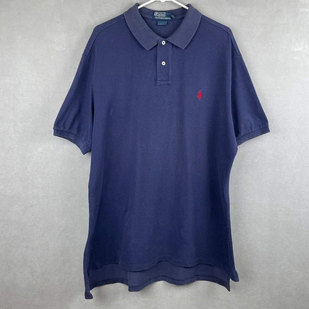 VTG Polo Ralph Lauren‎ Mens XXL Custom Fit Navy Blue S/S Preppy Pique Polo Shirt
